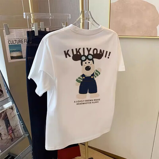 Chapitre cool (Kuzhang) T-shirt de coton pur de conception pour femmes avec grande taille Hong Kong saveur chic rétro à manches courtes à manches courtes à la mode d'été réduisant le top 3883 * Cali couleur Cali 32 m