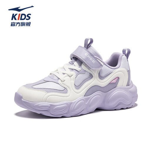 Hongxing Erke (ERKE) children's shoes, boys and girls casual shoes, children's small and small children's lightweight sneakers, quiet purple/mist pink purple/microcrystal white 33