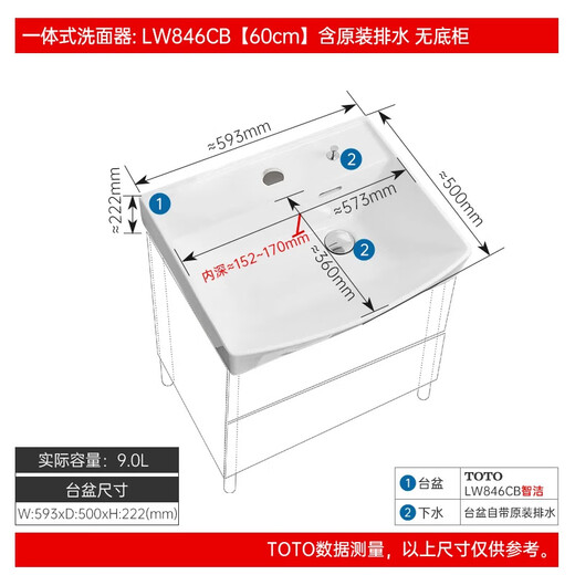 TOTO台盆浴室柜家用一体化面盆LW846 848 849 840CB智洁釉面面盆(07) LW846CB含原装排水 无底柜60cm