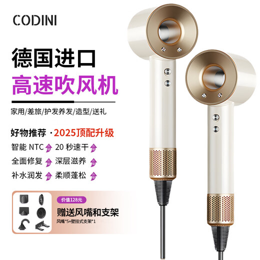 CODINI German quality leafless hair dryer for home use with negative ions that won't hurt your hair. High-power hair dryer for hair salons and barber shops with hot and cold air for silent styling and quick drying.