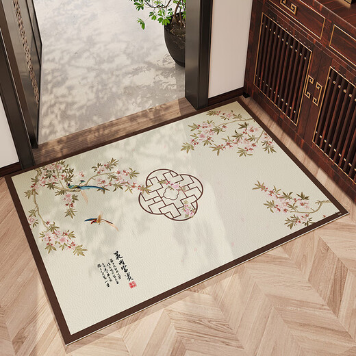 奢概念pvc入户门地垫新中式门垫入户门绿色地垫免洗可擦pvc进门口 爱莲说NA12099 160cm*230cm 防潮皮革地垫]