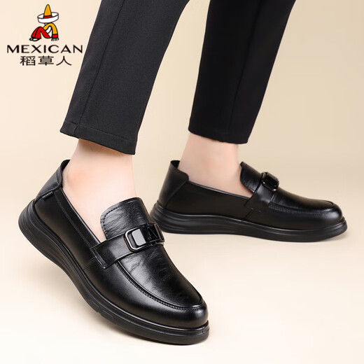 Scarecrow business casual shoes men's first-layer cowhide shoes men's formal shoes lazy slip-on beanie shoes black 43