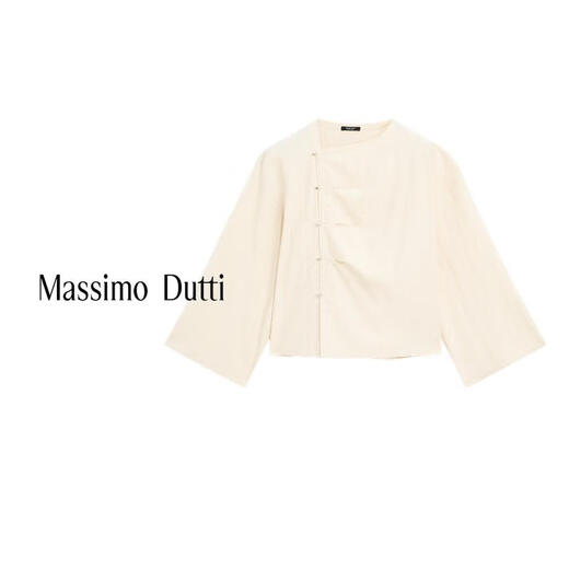 Massimo Dutti discount upgrade 2026 women's new Chinese style elegant temperament long-sleeved blouse top 05181780 milky white M (170/92A)