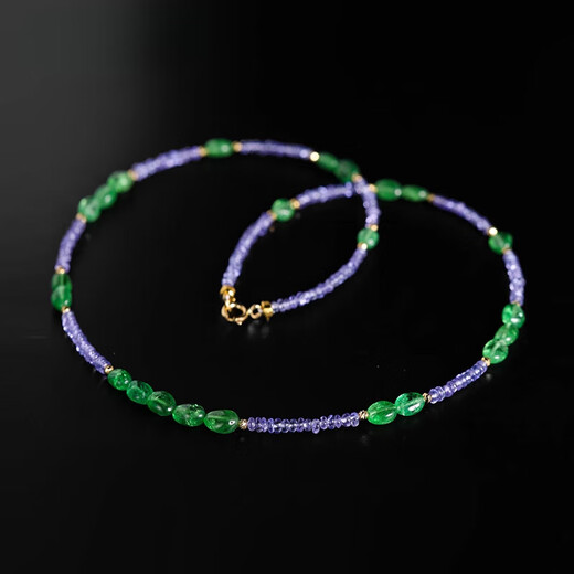 DL 1998 gemstone necklace orchid tanzanite beads for women 18K gold tsavorite garnet 2-3/4-5mm/tanzanite/tsavorite/18K gold 45cm