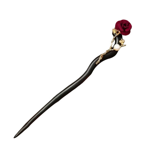 Zuo Ou plus long red hairpin for women rose pearls and black sandalwood new Chinese style elegant hairpin hairpin hairpin headdress red rose hairpin