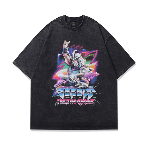 Rainbow Fox spoof print T-shirt summer men short-sleeved Harajuku street cartoon washing old T-shirt women retro trendy brand 693 S