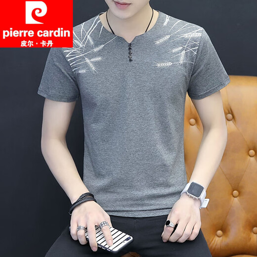 Pierre Cardin Xinjiang Cotton T-shirt à manches courtes Marque de mode d'été 2025 Nouvelle chemise de base à manches à manche imprimée en V V.