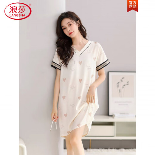 Langsha Light Luxury High-End-Nachthemd für Frauen Sommer kurzärmeligte Pyjamas-Eisseide-Rock für Frauen im Sommer dünner Sommer Large-Size-Strampler Minze Blue M9928 [kurzärmelig/brustloses Pad] M [90-110jin [Jin gleich 0,5 kg]]