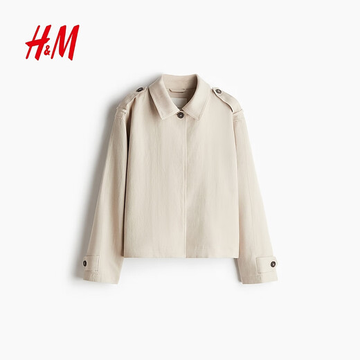 H/M Kurzjacke 2025 Sommer Neue Mode Frauen-Leinen-Blend Übergroße Jacke 1262912 Leicht Beige S 160/88