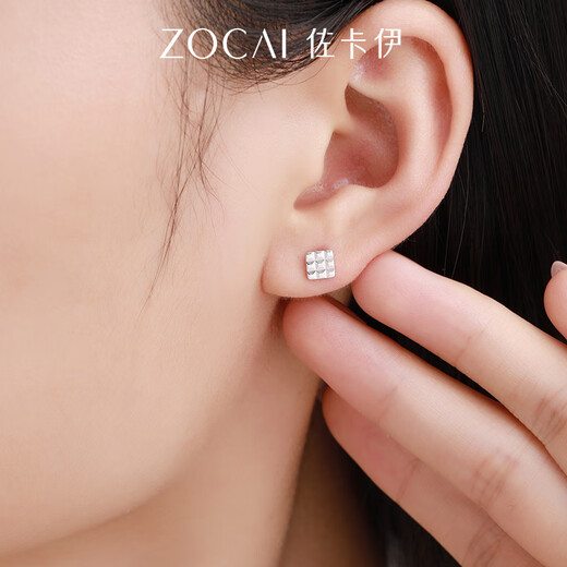 Zokai platinum earrings for women PT950 car flower beads platinum bean earrings square ear piercing large jewelry girlfriend gift small square model about 1.56 grams (about 4.8mm)