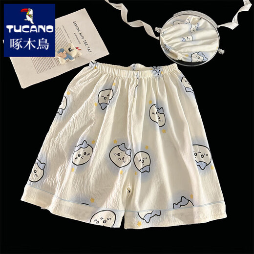 啄木鸟日系吉伊卡哇chiikawa睡衣女款夏季纯棉纱布可爱小八家居服三件套 云朵棉-J9901#乐园小狗三件套 M 【建议75-100斤】
