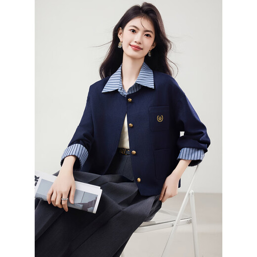 OEMG Internationaler First-Line-Marke gefälschte zweiteilige Kurzjacke für Frauen 2025 Neues lässiges modisches kleines Temperament Top Navy Blue M.