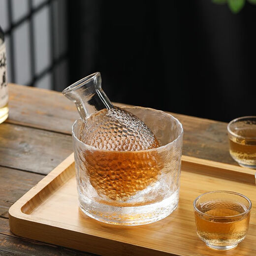 Wine warmer Japanese sake cup glass set wine bottle with cork wine set yellow wine wine warmer household creative fruit retro Japanese style household light luxury glass sake pot seven-piece set transparent style one pot + four cups + wine warmer + cork