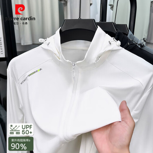 Pierre Cardin UPF50+ ropa de sol de seda para hombres al aire libre para la ropa solar para el verano para el verano transpirable y delgable sombrero removible de color sólido de piel sólida 3271 mismo estilo l