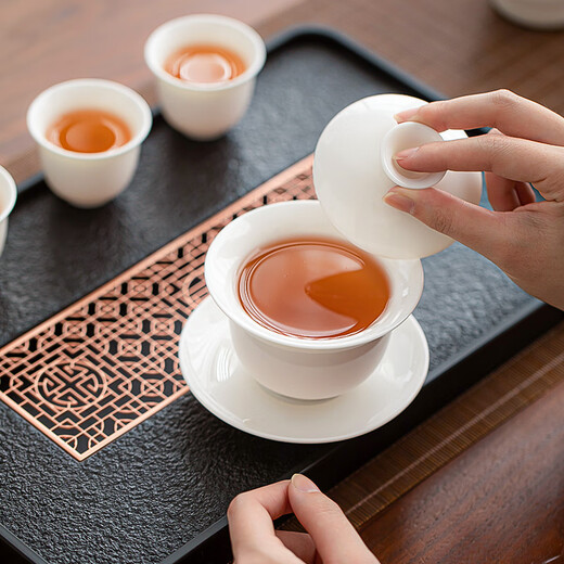 SUSHI CERAMICS Suet Jade White Porcelain Hover Covered Bowl Kung Fu Tea Set Tea Tray Set Affordable Gift Group Purchase Holiday Gift J1221