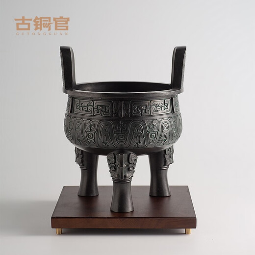 铜官乐铜鼎摆件仿古青铜器鼎盛千秋工艺品克鼎办公桌玄关酒柜桌面装饰品 高35厘米赠送铜木底座