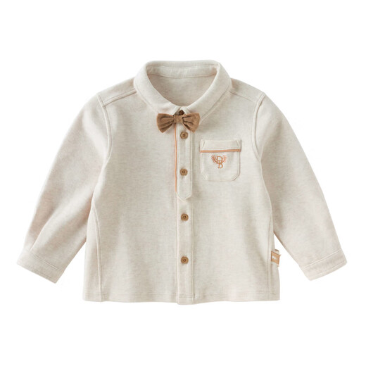 DAVE&BELLA pure cotton boys' shirts, college style children's long-sleeved shirts, spring clothes, new children's tops, boys' baby clothes, light khaki, in stock, 80 cm (recommended height 73-80cm)