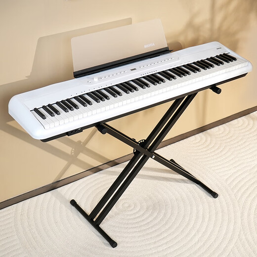 MAYGA MP-100 Teclado de martillo portátil de 88 teclas para adultos y niños, piano eléctrico digital doméstico, cabezal MP-100 blanco + pedal único + marco de metal en forma de X