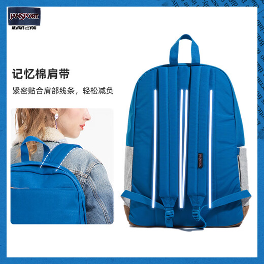 JANSPORT store student fashion contrasting color schoolbag for men backpack commuting business computer bag blue and gray contrasting color-computer compartment + water cup side bag
