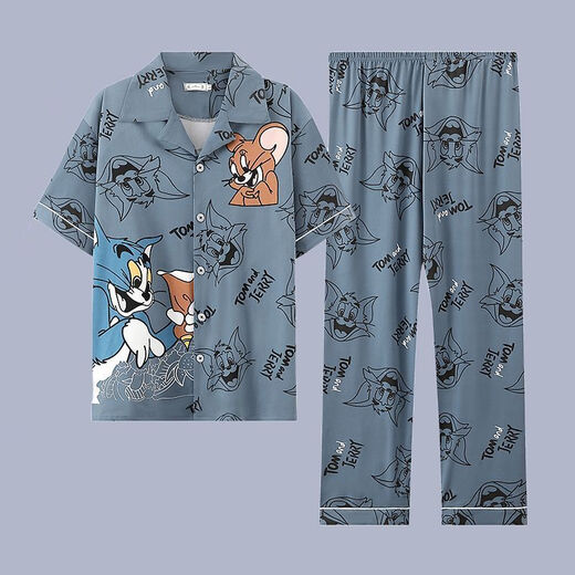 
Septemberg (SEPTWOLVES) pajamas men's summer pure cotton short-sleeved trousers summer cardigan thin large size student youth home clothing set G3884 blue (short-sleeved) XL [recommended 120-140Jin [Jin equals 0.5 kg]]