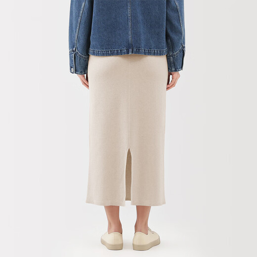 MUJI Women's Milano Ribbed Woven Skirt Long Skirt Women's Fall 25 Women's Clothing BA1QNA5A Off-White L (165/70A)