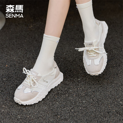 森馬（Senma）时尚潮流百搭休闲鞋软底透气舒适德训鞋女125200143 米灰色 36码