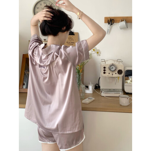 冉旻纯睡衣女夏季冰丝薄款短袖2024年新款网红感休闲家居服夏天套装 浅黄色 #YX-9214 M 【75-98】斤
