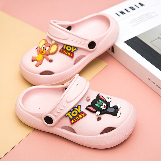 Children's slippers boys and girls hole shoes cartoon new style boys' shit feel home baby indoor anti-slip slippers DL1555-2 pink 29 -30 (inner length 20cm)