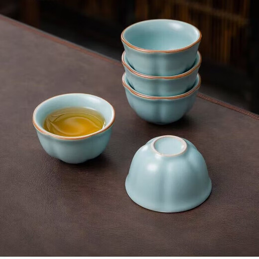Tianqing Ru Kiln Master Cup single cup opening can hold high-end handmade ceramic tea cup Ru porcelain Kung Fu tea cup tea cup Ru Kiln Master Cup two pieces