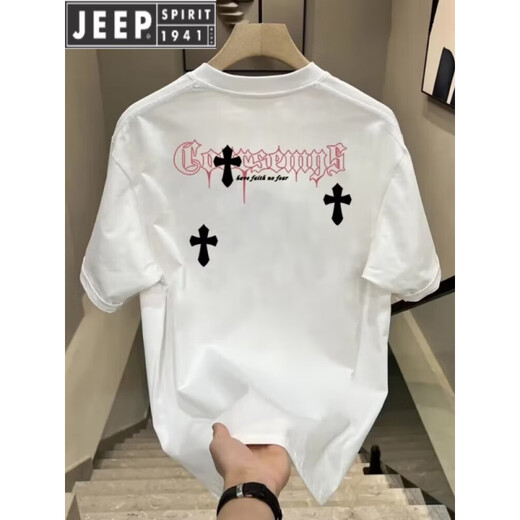 JEEP SPIRITJEEP PIRIT220克纯棉复古黑色上衣情侣装2025新款美式显百搭圆领 2024V695黑色2025 M
