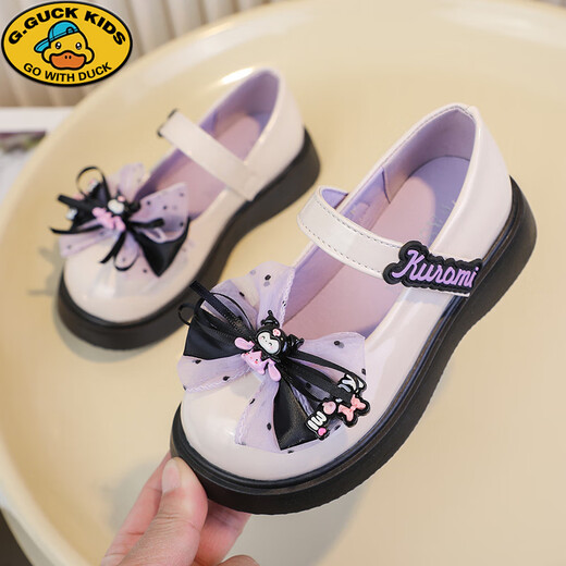 G.duck Girls' Leather Shoes Kuromi Bow Children's Shoes Spring and Autumn New Black Medium and Large Children's Girls Princess Shoes 2025 Black 26 Inner Length 15.8 cm