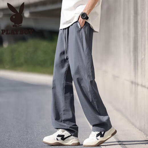 花花公子（PLAYBOY）网眼冰丝裤子男夏季凉感透气休闲工装裤男潮牌青少年速干运动长裤 K6636卡其 M (约90~110斤可穿)