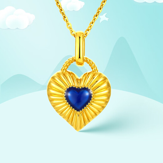 CAOX Jewelry 18K Gold Pendant Necklace Love Small Burnt Blue Craft Dream List Ocean Heart Necklace 18K Gold Pendant