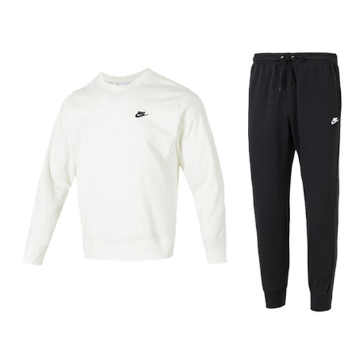 耐克（NIKE）卫衣男运动套装25春季新款健身训练套头衫 时尚卫裤长裤两件套 FN3889-133/白+FN3802-010/黑 M