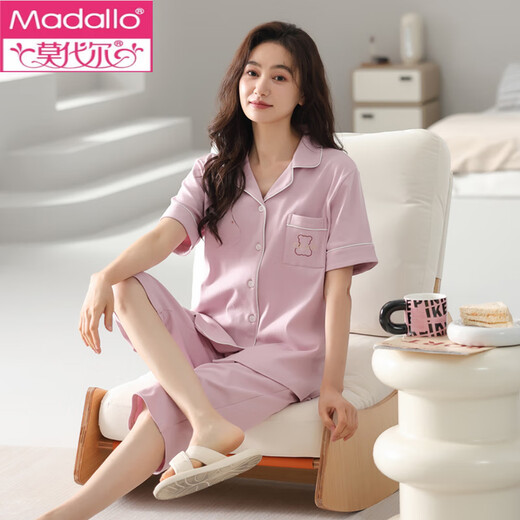 莫代尔睡衣女2025新款夏季薄款纯棉短袖七分裤家居服女士夏天可外穿套装 9893# M 建议80-100斤