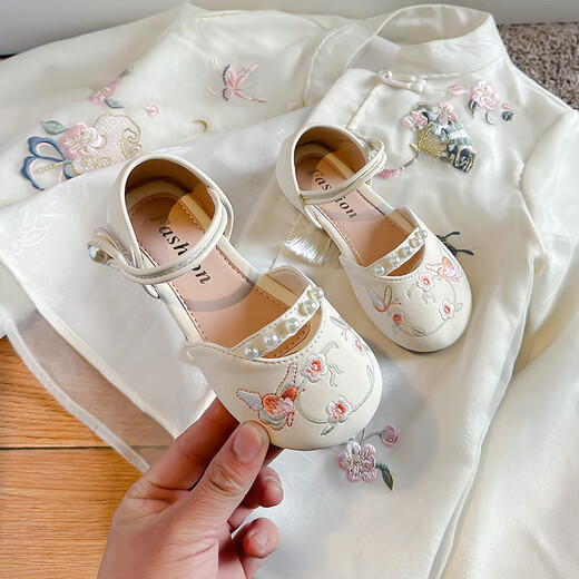 Changxiang Huili Children's Sandals Hanfu Shoes 2025 Summer New Fashion Elegant Embroidered Princess Shoes All-match Bag [Beige] Yuni/YNK659 26 Size 16.5cm in length