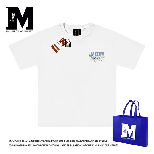 MEDM2025SST恤潮牌“花卉系列”美式印花短袖260g半袖休闲情侣 白色DDM897 S  建议85-100斤