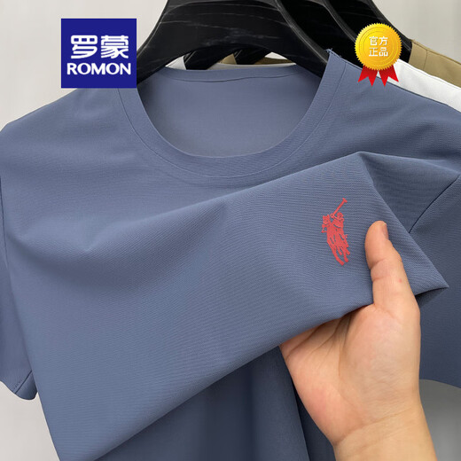 罗蒙（ROMON）夏季冰丝T恤男短袖2025新款高端刺绣保罗圆领凉感宽松半袖体恤衫 13588白色 L 【体重120-138斤】