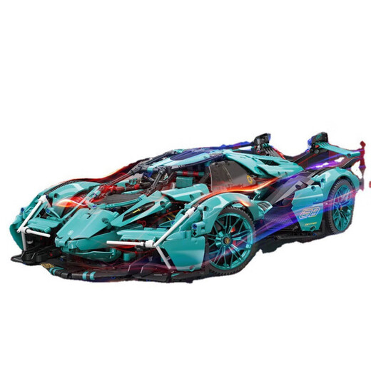 BGGP new V12 concept assembled model car small particle building blocks sports car boy toy Children's Day gift Jade green V12 remote control power version