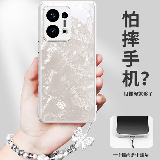 Luomu convient à l'opporeno14 Nouveau boîtier de téléphone mobile Reno13 Blass Case Reno12 LEAN FUL-COUVERSE 11 SIMPLE INS STYLE 10PRO TEN FEMMES DE LUXURIE 9 avec Bracelet 8 Anti-Fall Pro + Glass Case [Pink Feather Frangipani] [A16856] Oppo Reno14