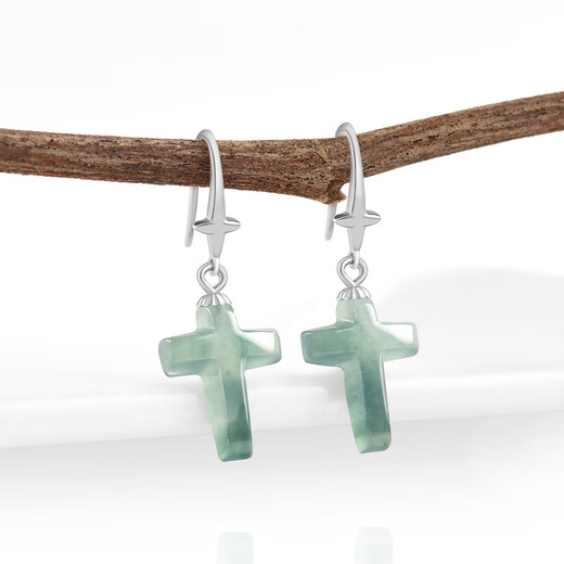TIMESWIND natural A goods jadeite blue water cross earrings S925 silver inlaid jade earrings women's earrings blue water cross earrings D1106 S925 silver inlay (with certificate)
