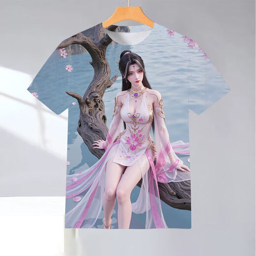 Sommer Neue Perfect World Witch Serie 3D Druck Nische Kreative Trendmänner und Frauen T-Shirt C1463 S80-90Jin [Jin gleich 0,5 kg] Universelle Größe
