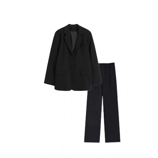 FANAOGE suit suit female college civil servant interview and defense professional wear shoulder pad suit jacket loose formal work clothes black spring and autumn style (suit jacket + white shirt + trousers) three-piece suit with shoulder pads