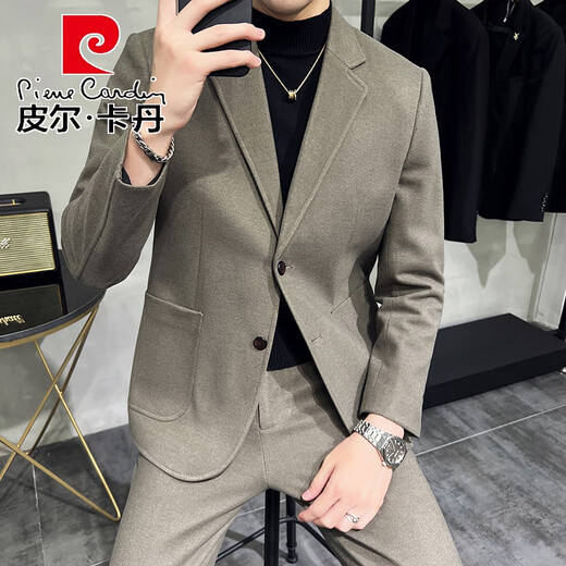 Pierre Cardin autumn thin small suit men's jacket slim and high-end casual Korean style handsome little suit suit dark gray XL
