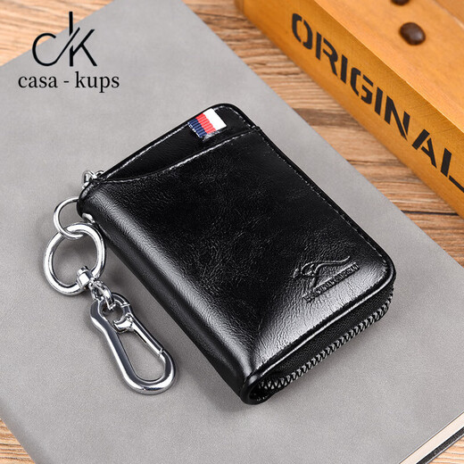 casa-kups genuine leather wallet men's multi-functional one-piece key bag short wallet anti-theft brush anti-demagnetization soft pickup bag red brown