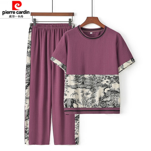 Chuzhi 2025 new middle-aged and elderly sportswear suits for women new fashionable mother summer casual two-piece set fashionable short sleeves 695 burgundy XL recommended 90-105Jin [Jin equals 0.5 kg]