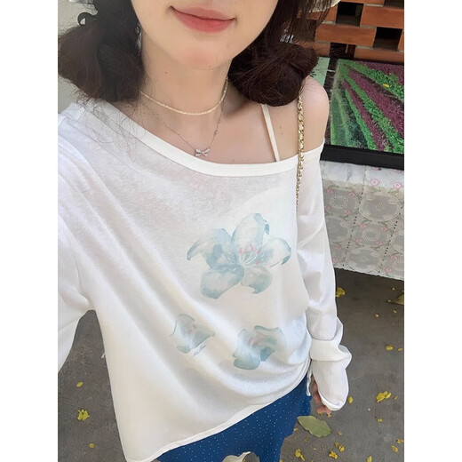 Mikrotransparenter Sonnenschutzbluse Langarmed T-Shirt für den Sommer für Frauen dünn gedrucktes lose Schlank