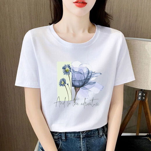 Hochwertiges weißes Kurzarm-T-Shirt aus gekämmter Baumwolle für Damen mit lockerem Design und altersreduzierender Nischen-Sommerkleidung 2025 neues Top 6195 graublaue Baumwolle kurzärmelig M (empfohlen 80-105 Jin Jin entspricht 0,5 kg)