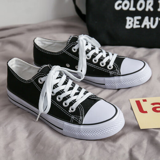 Vancl Offizielle Website Fang Ship Store Flag 2025 Neue Spring Canvas-Schuhe für Männer Jugend Trendy Student Shoes DC-6621 Weiß und Schwarz 39 Herrenstil