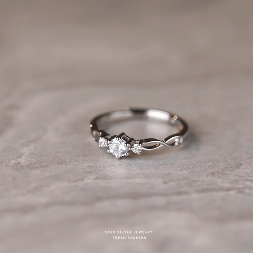 TIME GATHER crystal silver ring, simple blue silk zircon, S999 couple ring, personalized men's and women's S925 silver live ring for girlfriend, single women's ring (S925 silver) sterling silver (free exquisite gift box + silver polishing cloth)